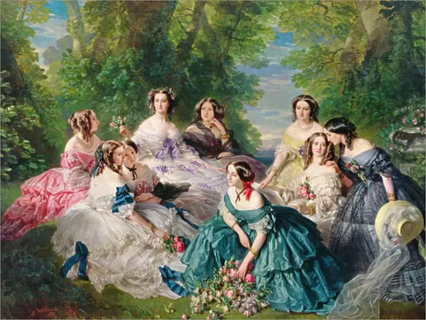 Empress Eugenie (1826-1920) Surrounded by her Ladies-in-Waiting, 1855 (oil on canvas)