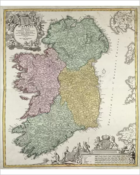 Map of Ireland showing the Provinces of Ulster, Munster, Connaught and Leinster, by Johann B