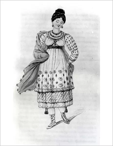 A lady of Lima in her wedding dress (engraving)