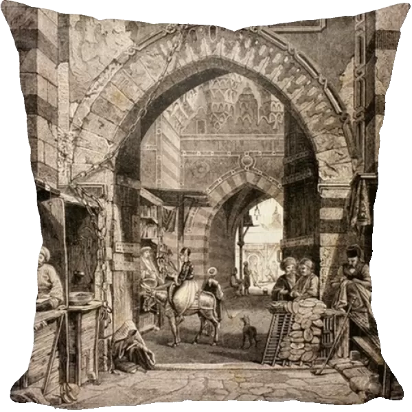 Entrance to the Khan el-Khalili souk in Cairo, in the 19th century, from El