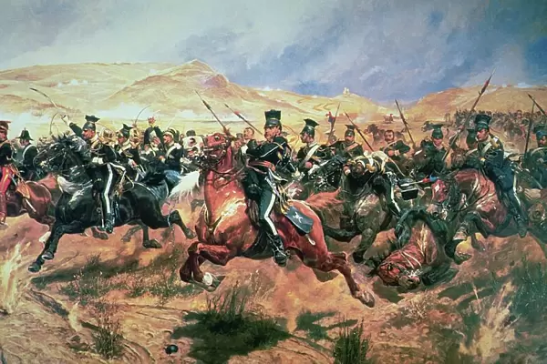 Charge of the Light Brigade, Balaclava, 25 October in 1854 (colour litho)