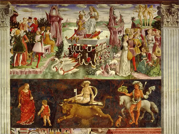 Triumph of Venus and Sign of Taurus, scenes from Month of April, ca 1470, by Francesco del Cossa