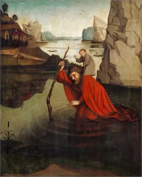 St. Christopher Carrying the Christ Child (tempera on panel)