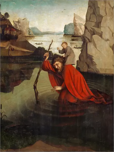 St. Christopher Carrying the Christ Child (tempera on panel)