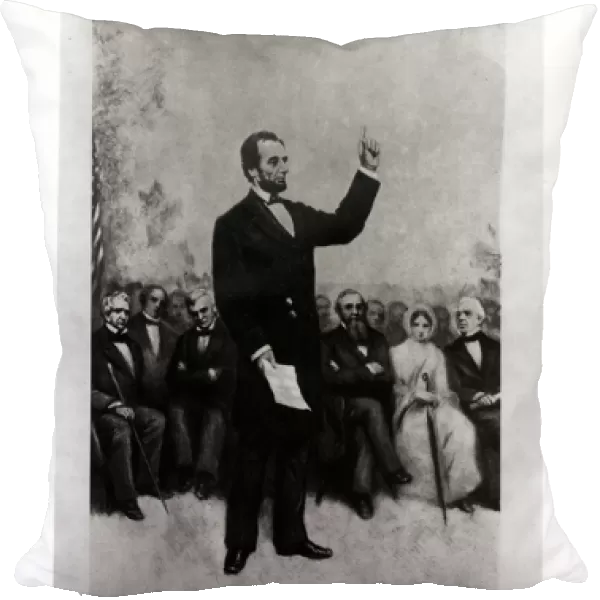Lincolns Address at Gettysburg, 1895 (engraving) (b  /  w photo)
