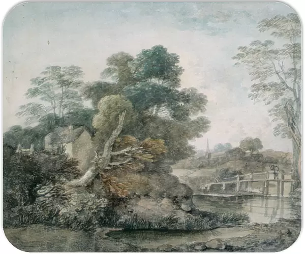 Landscape with Cottage and Stream (w  /  c)