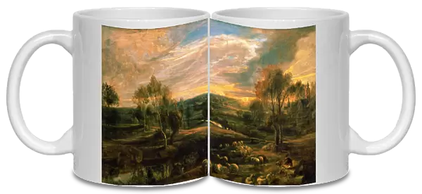 A Landscape with a Shepherd and his Flock, c. 1638 (oil on oak)