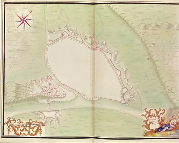 Namur, from Atlas de Louis XIV. Plans des places etrangeres, 1665 (pen
