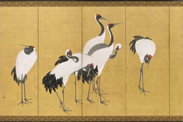 Cranes, An ei Period, 1772 (ink, colour & gold leaf on panel)