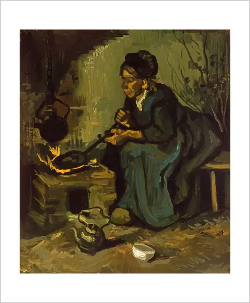 Peasant Woman Cooking by a Fireplace, 1885 (oil on canvas)