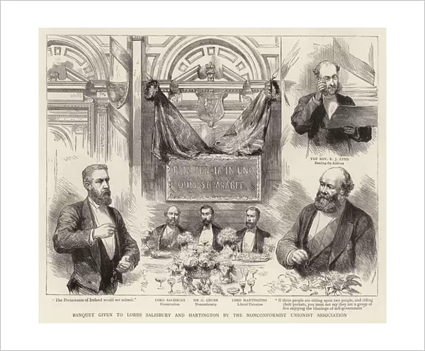 Banquet given to Lords Salisbury and Hartington by the Nonconformist Unionist Association (engraving)