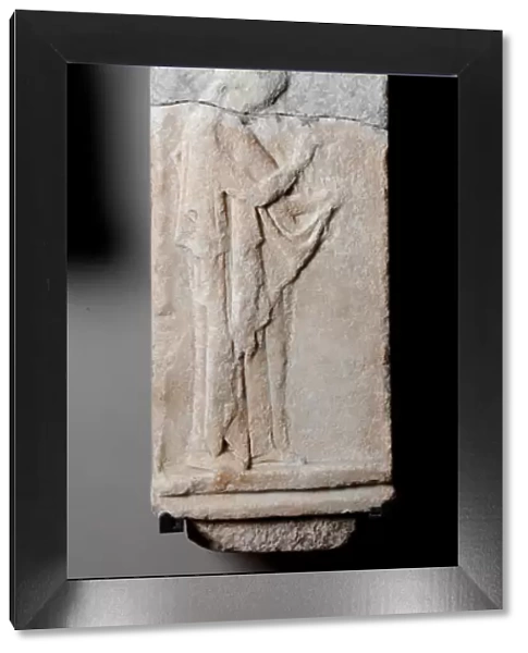 Marble gravestone depicting a woman in mourning in relief, from Delos or Rhenia, Greece
