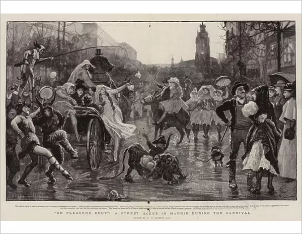 'On Pleasure Bent', a Street Scene in Madrid during the Carnival (engraving)