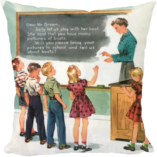 A Teacher with Students at a Blackboard, c. 1950 (screen print)