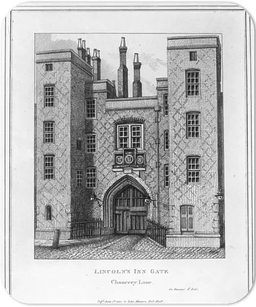 Lincolns Inn Gate on Chancery Lane, 1800 (etching)