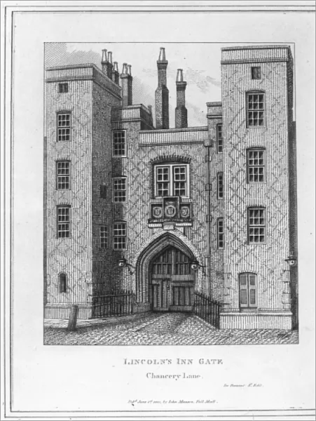 Lincolns Inn Gate on Chancery Lane, 1800 (etching)