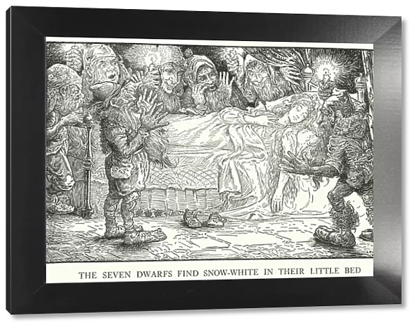 The Seven Dwarfs find Snow-White in their little bed (litho)