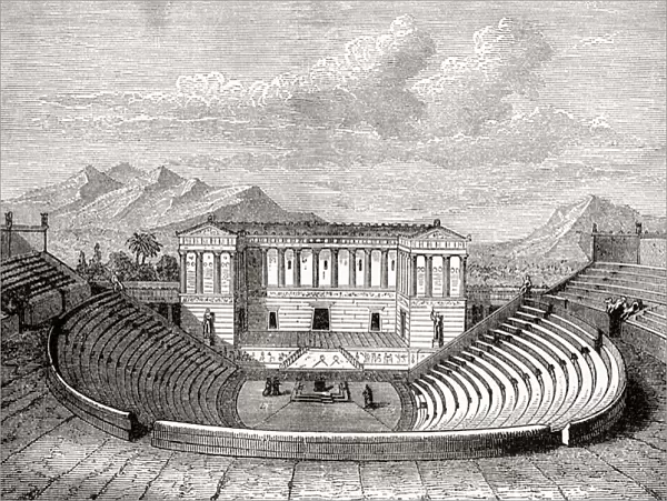 The ancient Greek theatre at Segesta, Sicily, Italy, from Ward and Lock