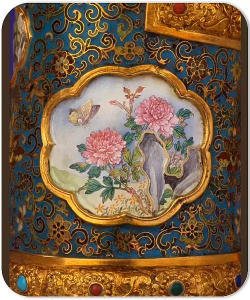Detail of an enamel cartouche from a magnificent Imperial gold