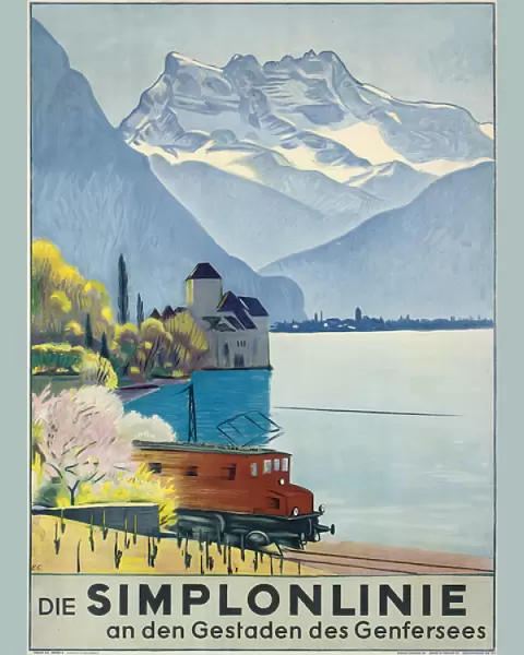 Simplonlinie, poster advertising rail travel around Lake Geneva (colour lithograph)