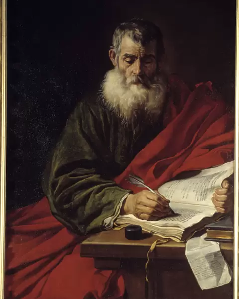 Saint Paul Writing. Painting by Jacob Adriaensz Backer (1608-1651) Ec. Hol. 17th century