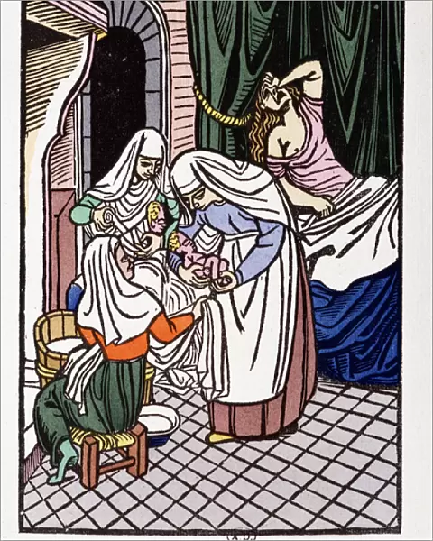 Woman giving birth - in 'Les amours de Frene et Galeran racontes d