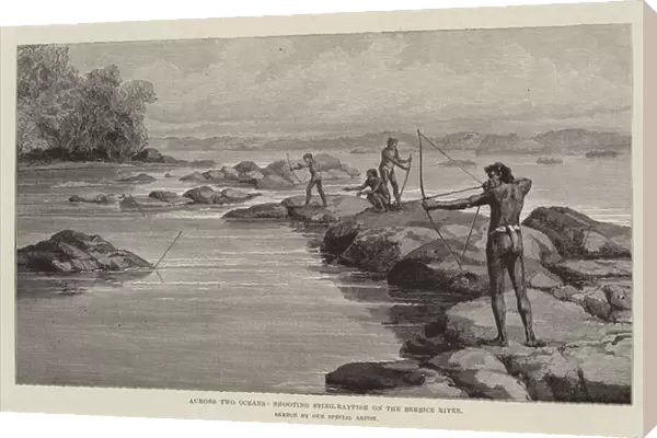 Across Two Oceans, shooting Sting-Rayfish on the Berbice River (engraving)