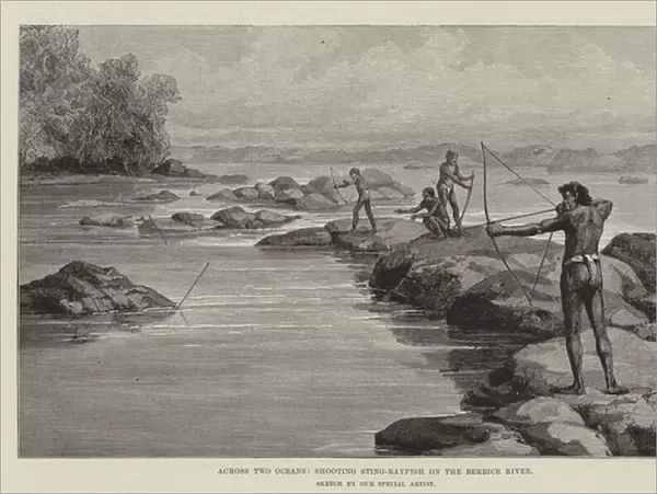 Across Two Oceans, shooting Sting-Rayfish on the Berbice River (engraving)