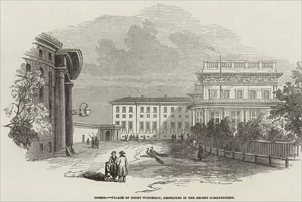 Odessa, Palace of Count Woronzow, destroyed in the Recent Bombardment (engraving)