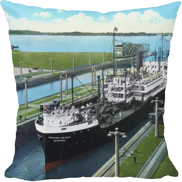 SS President Van Buren 'Dollar Line'in Gatun Locks, Panama Canal (coloured photo)