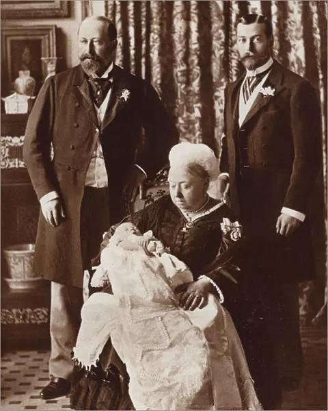 The christening of the future King Edward VIII, showing Queen Victoria, King Edward VII, and King George V (b  /  w photo)