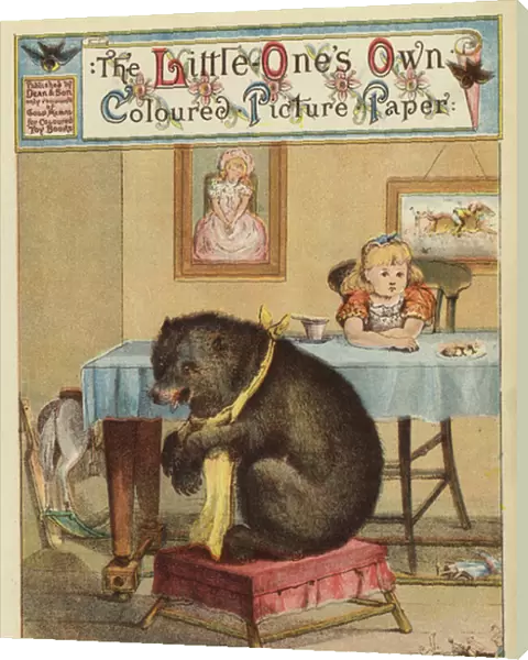 Girl at the table with a bear (chromolitho)
