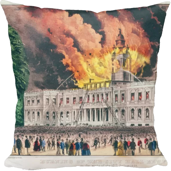 Burning of the City Hall, New York, on the night of the 17th August 1858 (colour litho)