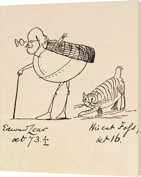Edward Lear Aged 73 and a Half and His Cat Foss, Aged 16 (litho)