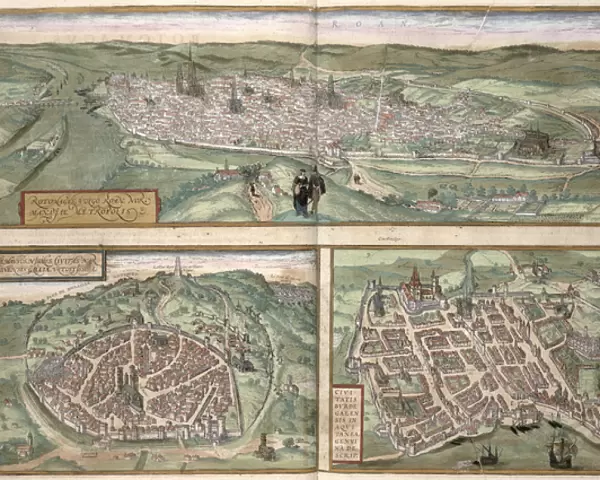Town Plans of Rouen, Nimes and Bordeaux, from Civitates Orbis Terrarum