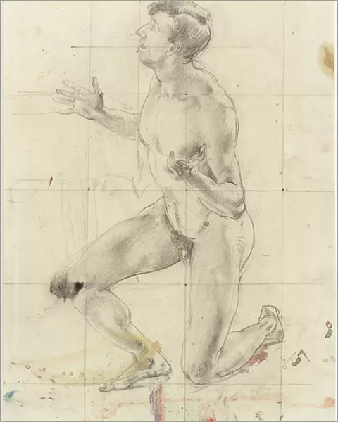 Study of a Kneeling Nude Man, turned to the left (pencil on paper)