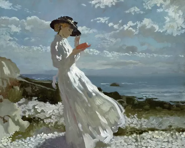 Grace reading at Howth Bay (oil on canvas)