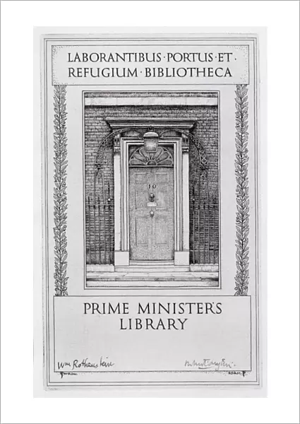 Book plate for the Prime Ministers Library, engraved by Robert Sargent Austin