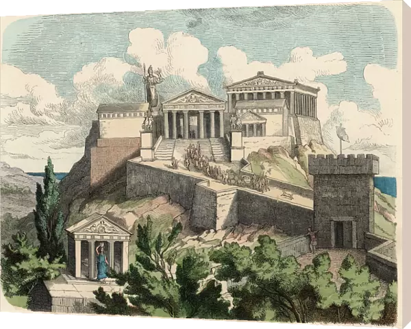 Ancient Greece: Athens, Acropolis - Parthenon, 1866 (coloured engraving)