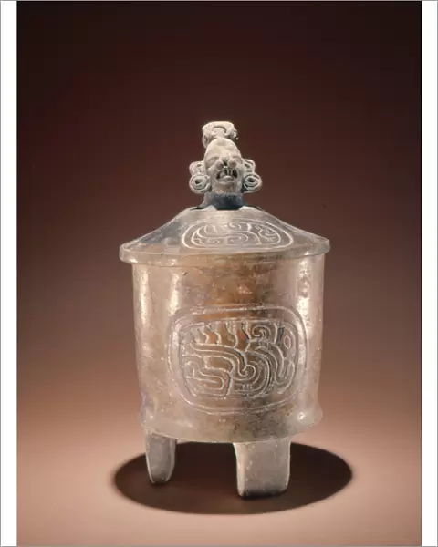 Teotihuacan-style tripod bowl with effigy-head lid found at Tikal (ceramic)