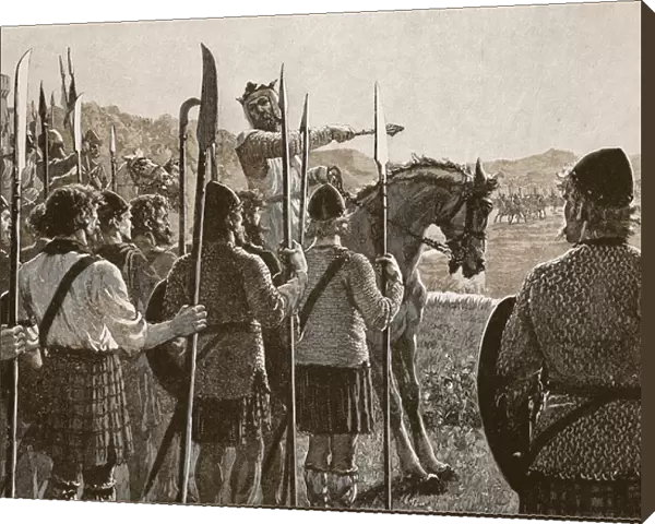 Bannockburn: Bruce reviewing his troops before battle, illustration from Cassell
