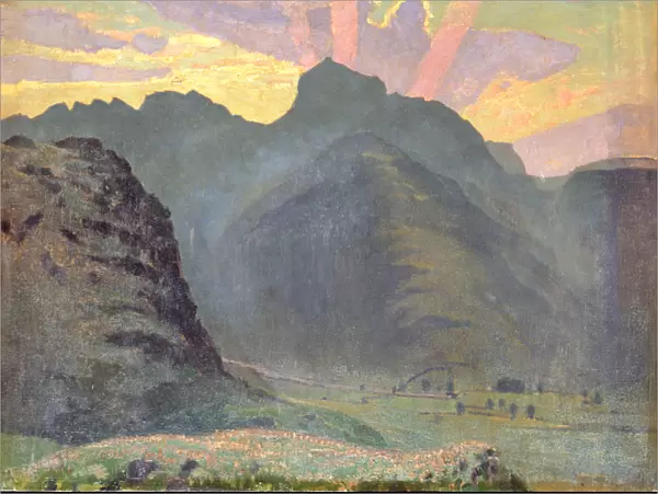 Sunrise in the Lake District, 1915 (oil on board)