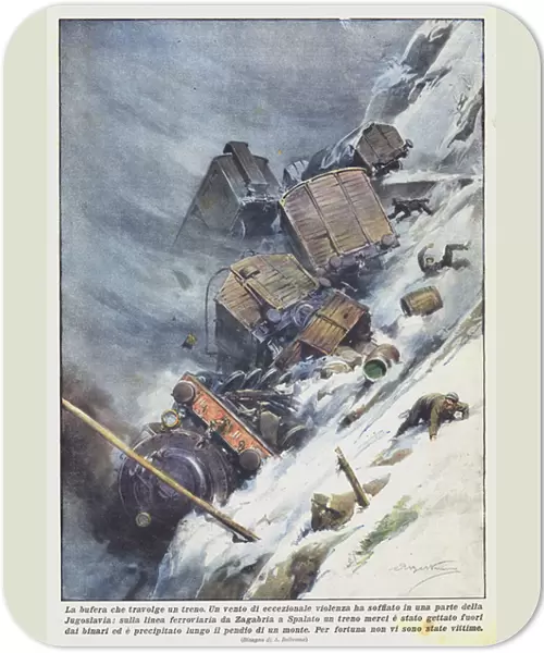 The storm that overwhelms a train (Colour Litho)