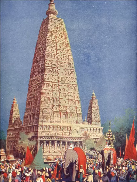 The Temple of Budh Gaya (colour litho)