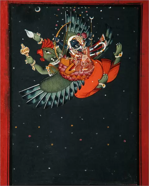 On the wings of Garuda: Krishna and Satyabhama fly through the night sky, c