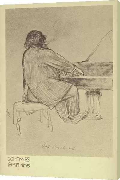 Johannes Brahms playing the piano (engraving)