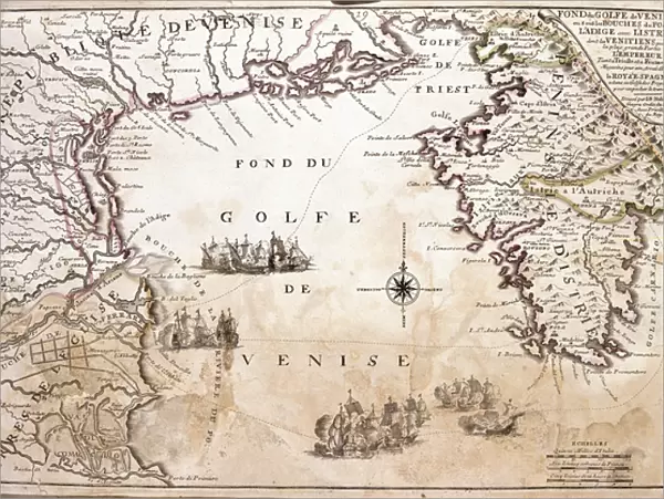 Map of the Gulf of Venice, Adriatic Sea (Engraving, 1717)