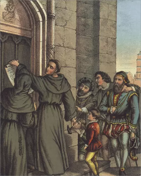 Luther nailing his 95 Theses to the door of All Saints Church, Wittenberg (chromolitho)