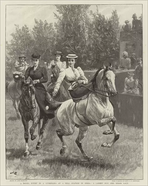A Novel Event in a Gymkhana at a Hill Station in India, a Ladies Egg and Spoon Race (engraving)