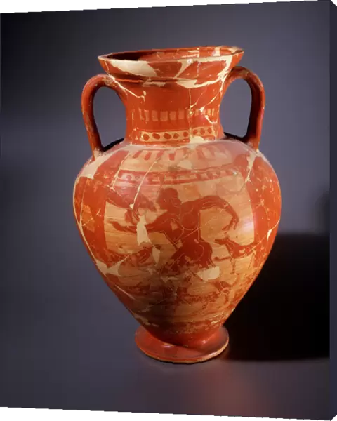 Etruscan civilization: terracotta amphora with representation of Acteon devore by his